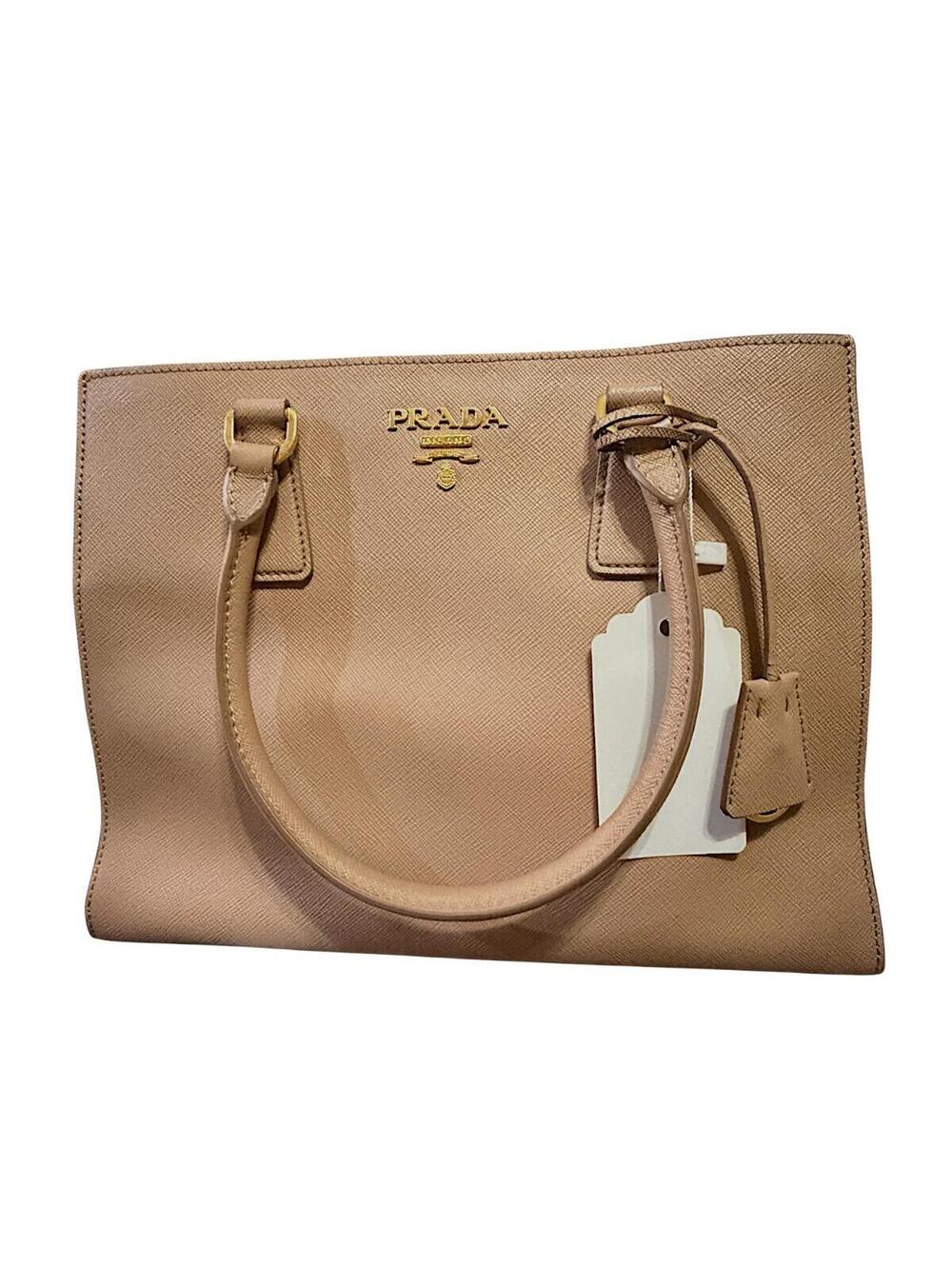 Prada Galleria Double Zip Saffiano Leather Tote Bag Nude Beige Blush Pink Large